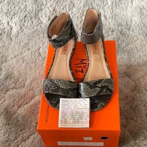 Miz Mooz Pansy ankle strap sandal in snake print.